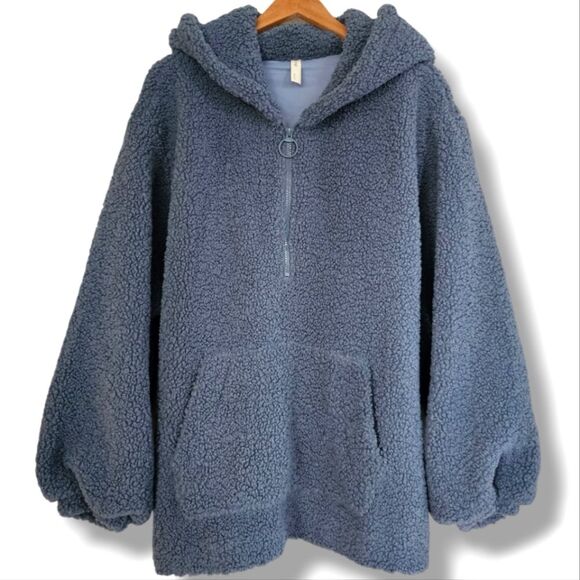 Nap Loungewear Tops - Nap Loungewear Pouch Pocket Fleece Hoodie Size M 1/4 Zip Sweatshirt Blue Cozy